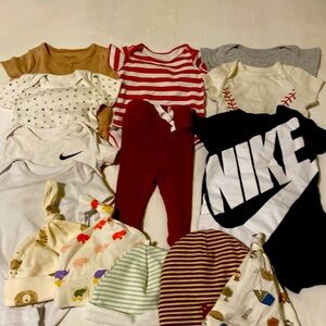 0-3 month baby boy short sleeve bundle with hats